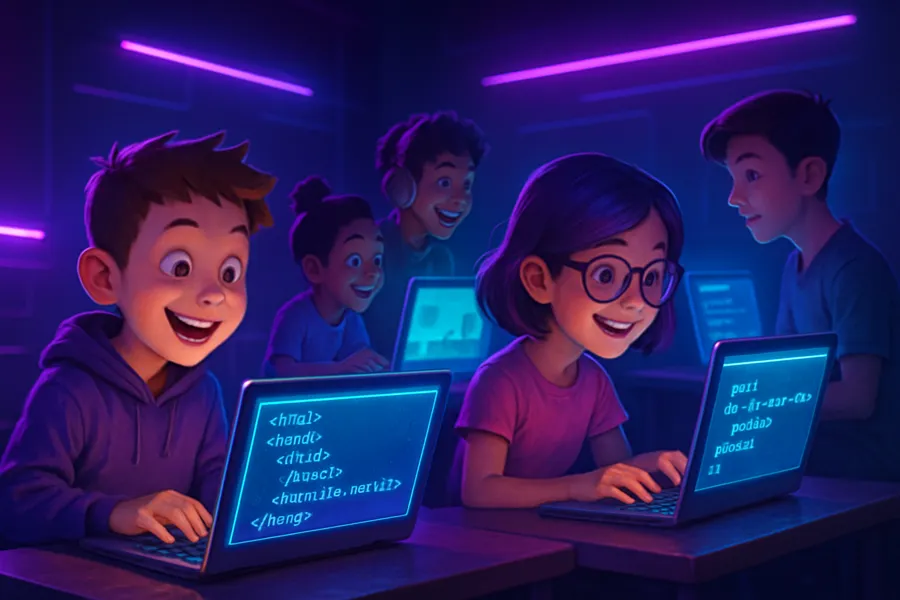 Children coding at KiberShkola